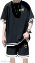 アスペルシオ ストリート系 上下 セットアップ 半袖 tシャツ 半ズボン 快適 カジュアルウェア メンズ スウェット ルームウェア 短パン 部屋着 スポーツ ジャージ クルーネック 大人 楽ちん 通気性 アメカジ(ロータスブラック, S)