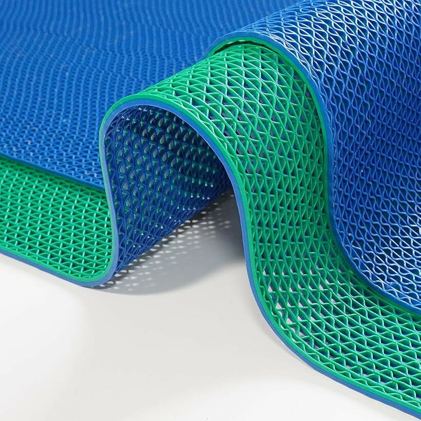 QD-SGMP 滑り止めマット 屋外 PVC 厚さ5mm 両面カラー 風呂 浴槽内 浴室 ゴム 耐久 廊下カーペット プール ラグ 業務用 駐車場 工業用 玄関 ベランダ 商業 (ブルー＋グリーン, 120 x 1000 cm (長方形))