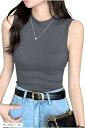 ノースリーブ レディース ハイネック トップス タンクトップ カットソー インナー 無地(ダークグレー, XL)