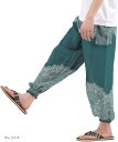 OKI オキ アジアンパンツ タイパンツ サルエルパンツ ユニセックス 幅広ゴム エスニック SS-JD1612(ターコイズ, Free Size)(4)