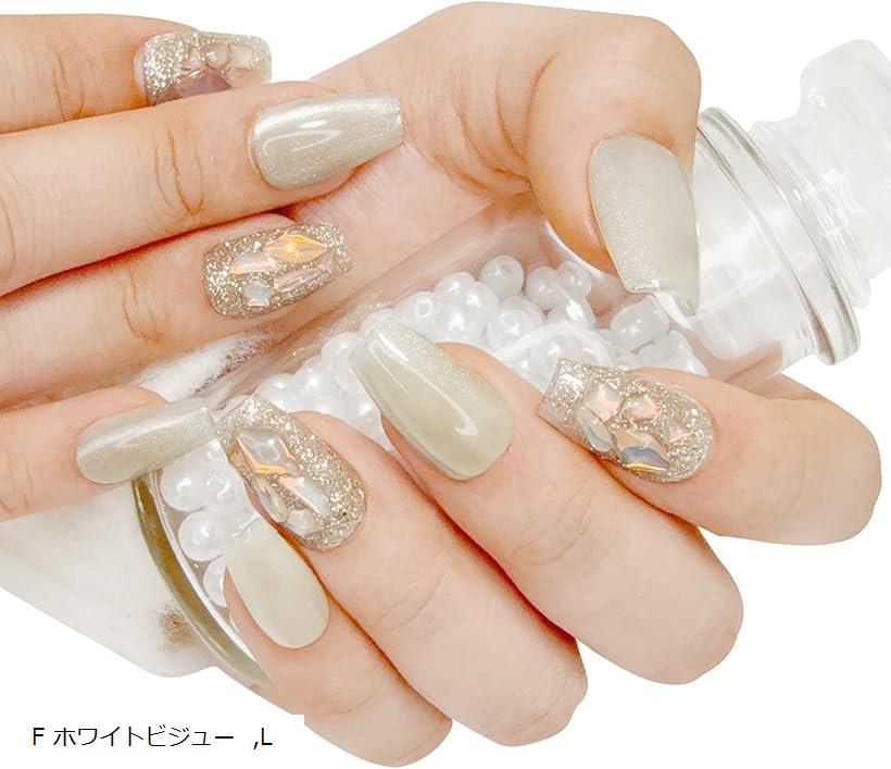 ネイルチップ プレスオンネイル 手作り マグネット つけ爪 フレンチネイル 10枚(F ホワイトビジュー, L)