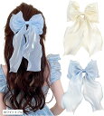 バレッタ ヘアクリップ ヘアピン リボン シフォン ヘアアクセサリー 髪飾り 2個セット(ホワイト、ブルー)
