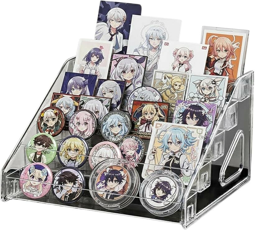 キーホルダー 収納 飾る スタンド 缶バッジ ディスプレイ 缶バッチケース アクスタ 台座 (クリア, 約22x21.5x13.5cm)