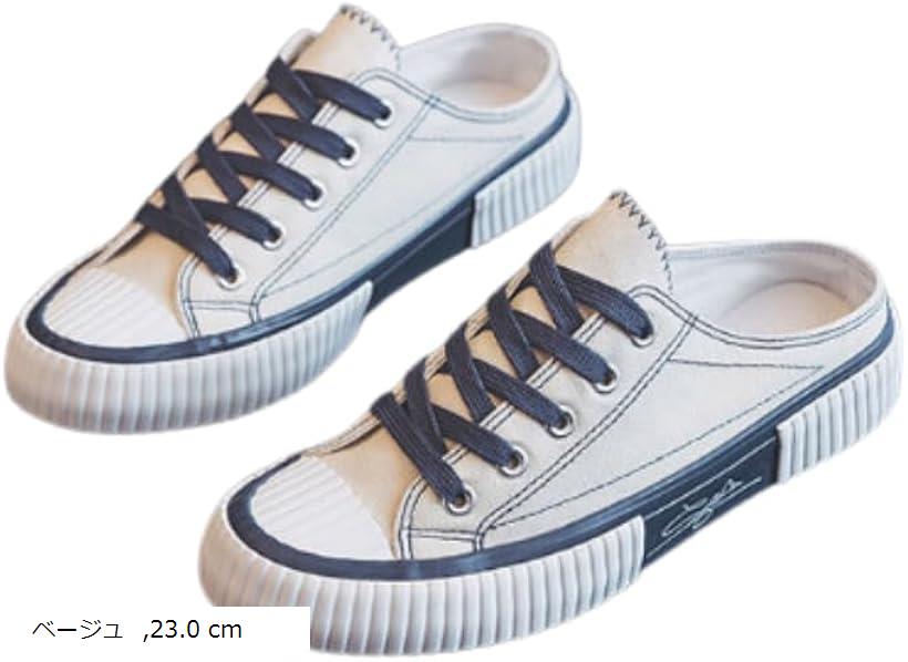 スニーカー レディース かかとなし 蒸れにくい 滑り止め サンダル スリッポン スリッポンシューズ 軽量 厚底 スリッパ カジュアル 疲れにくい (ベージュ, 23.0 cm)