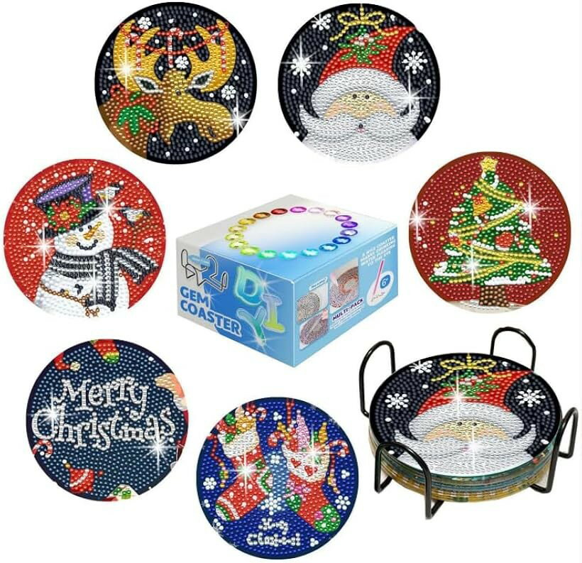 Astartia ダイヤモンドアート コースター キット DIY ダイヤモンドビーズ 5Dダイヤモンド塗装キット クリスマス ダイヤモンドペインティング 初心者 大人 子供用 6枚入 (オシャレカラー, 直径約10cm)