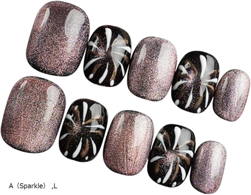 ネイルチップ ショート 手作り 付け爪 収納ケース 10枚入 ミラー ラメ マグネット(A（Sparkle）, L)