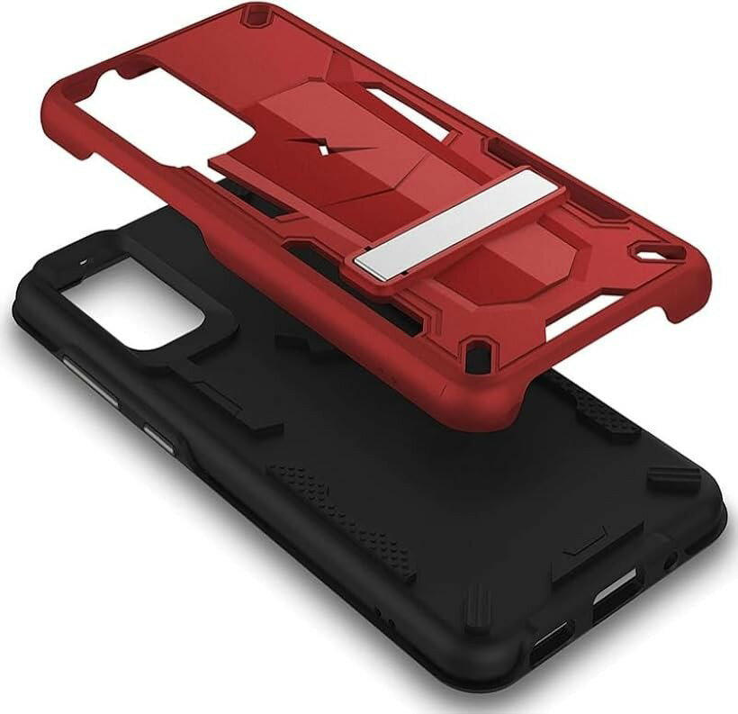 Galaxy S20 2020 ケース カバー 耐衝撃 衝撃吸収 米軍MIL規格 キックスタンド ハイブリッド ポリカーボネイト TPU TRANSFORM シリーズ (レッド / ブラック, Galaxy S20)