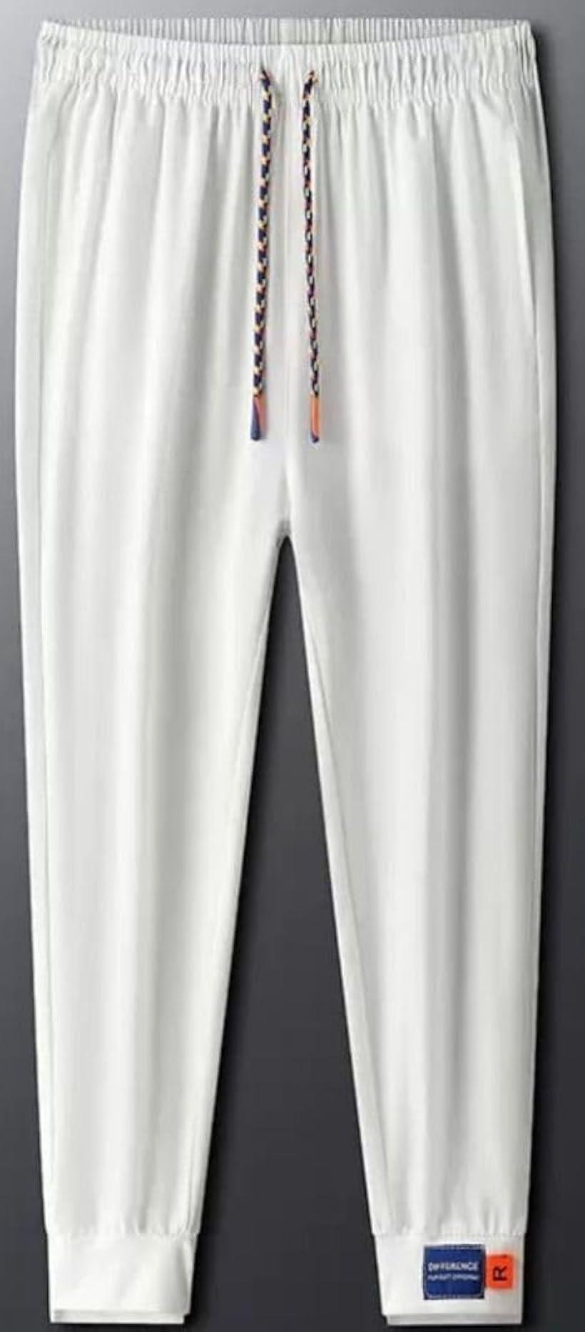 アスペルシオ ひんやり 涼しい カジュアルパンツ 快適 軽量 裾リブ 伸縮 速乾 夏用 長ズボン メンズ 大人 冷感 ジム 吸汗 通気性 ドライ 部屋着 スポーツ ジョガー ボトムス やわらか アウトドア(#02 ホワイト, M)