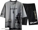 アスペルシオ ストリート 上下 セット 半袖 ハーフパンツ 通気性 オシャレ スポーツ ジャージ メンズ 大人 速乾 通学 快適 家着 丸首 半パン 普段着 短パン(スカイグレー, L)