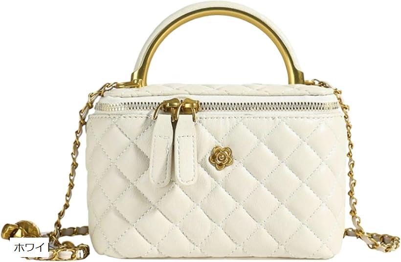 バニティバッグ ショルダー キルティングバッグ レディース ミニ ショルダーバッグ バニティポーチ コスメバッグ 小さめ メイク レザー調 人気 韓国 可愛い 斜めがけ 肩掛け 鞄 かばん (ホワイト)