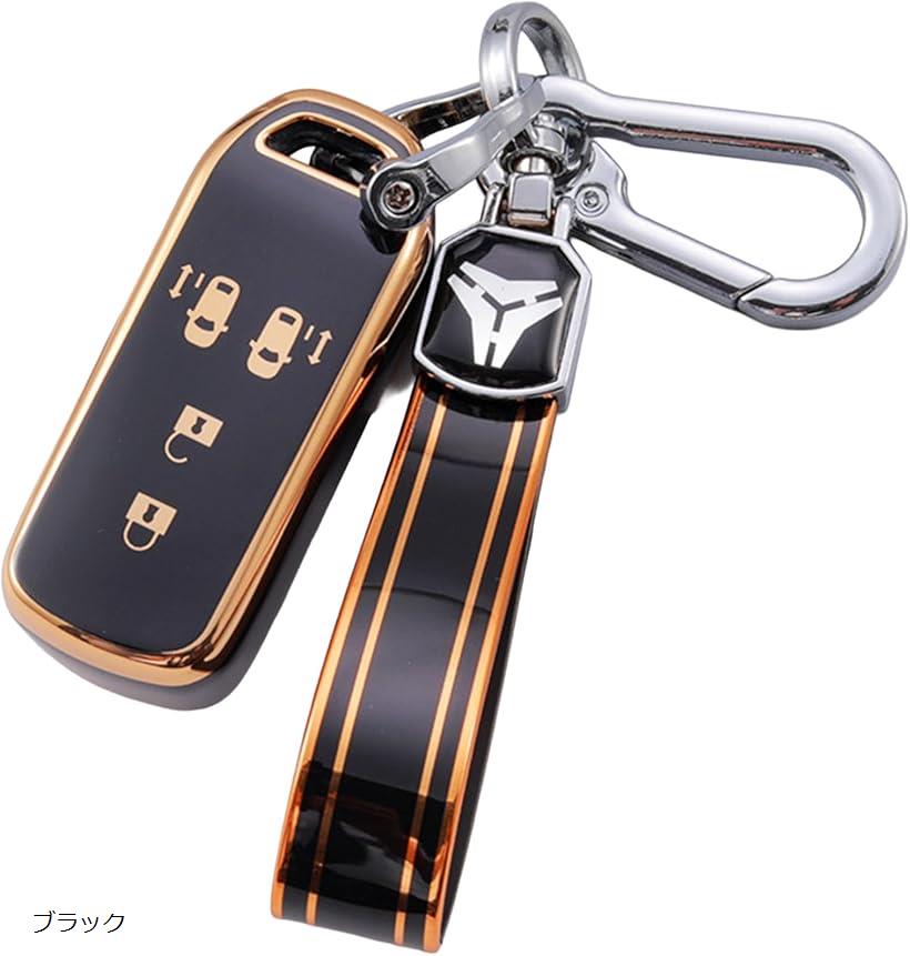 スマートキー カバー キーケース ホンダ N-BOX 両側電動 軽自動車 用 キーホルダー 4ボタン (ブラック)