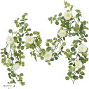 観葉植物 バラ フェイクグリーン リアル インテリア 造花 雑貨 ガーランド 壁掛け ハンギング 人工観葉植物 ユーカリ(ホワイト, FREE)