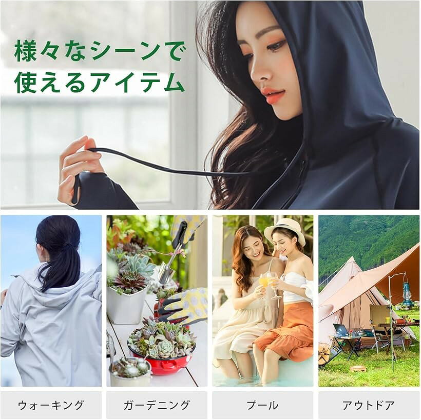 ホリックのラッシュガード ロング UVカット パーカー 丈長め ジップ 日焼け防止 速乾 長袖 体型カバー 水着 フード 紫外線カット レディース (ブラック, S)｜アングル2