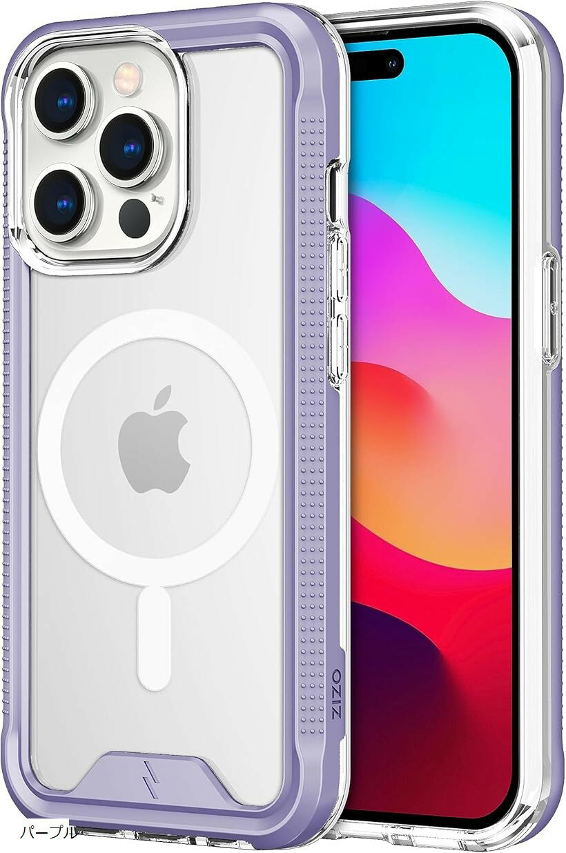 iPhone 15 Pro 6.1インチ MagSafe 対応 ケース カバー 耐衝撃 衝撃吸収 米軍MIL規格 強化ガラス保護フィルム付属 ハイブリッド ポリカーボネイト x TPU ION (パープル, iPhone 15 Pro)(2.0)