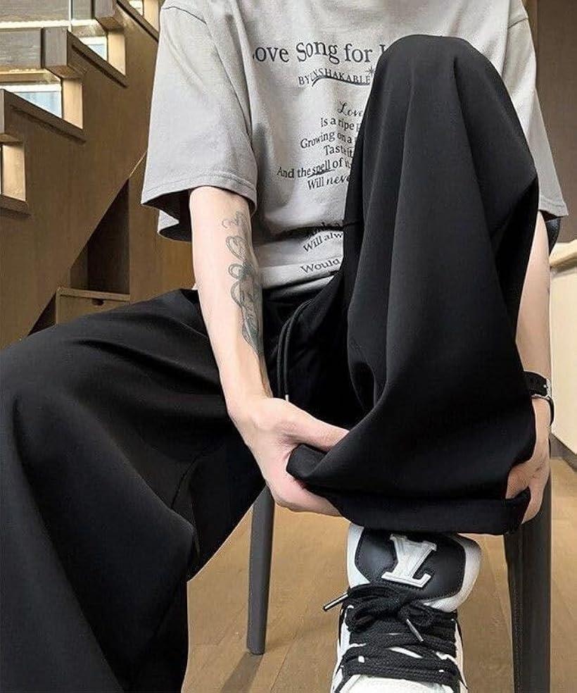 アスペルシオ サラサラ ストリート ワイドパンツ 爽やか 涼しい 快適 通勤 柔らかい ボトムス メンズ 速乾 薄い 春夏 軽量 冷感 ドライ 通気性 イージー スポーツ 楽ちん ゆるやか アウトドア リラックス(エッグプラント, L)