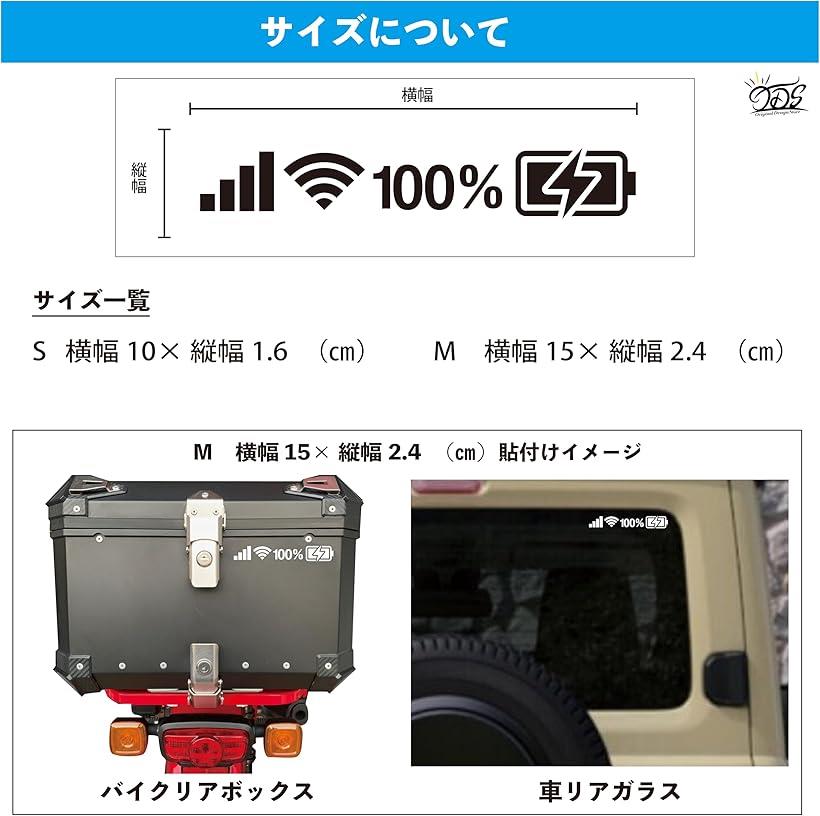 バッテリー残量バイクステッカー カーステッカーカッティングステッカー 車 屋外 防水 耐水 (黒「100％」, 横10cmx縦1.6cm)