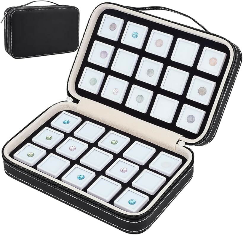 【楽天ランキング1位入賞】30個 ルースケース 白い宝石箱 窓付 ミニジュエリーボックス 宝石収納 プラスチックボックス 中スポンジ付き ジュエリー展示 ジュエリー収納 ジュエリー保存 スーツケース付き 正方形