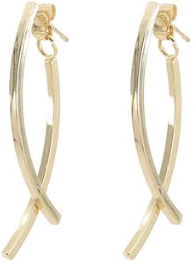 ピアス ゴールド カーブバー 湾曲デザイン 揺れる 韓国ファッション 垂れ下がり (0)