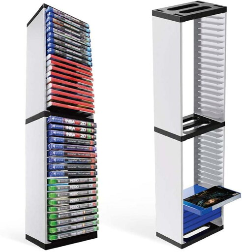 PS4対応多機能縦置きスタンド 36 枚ソフト収納 ゲームソフトラック ゲームカセット BD ディスク収納 便利グッズ タワー型 省スペース たておき PS5対応 XboxOne対応(ホワイト) PS4対応多機能縦置きスタンド 36 枚ソフト収納 ゲームソフトラック ゲームカセット BD ディスク収納 便利グッズ タワー型 省スペース たておき PS5対応 XboxOne対応(ホワイト)