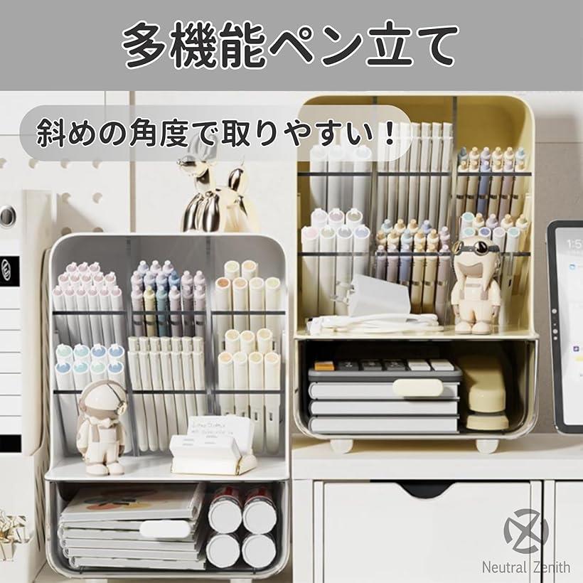 ペン立て 文房具 収納 斜め 仕切り デスク用 多機能 分類 事務用品 透明引き出し付き 大容量 horiku-10238754 ホリック サンプル画像2