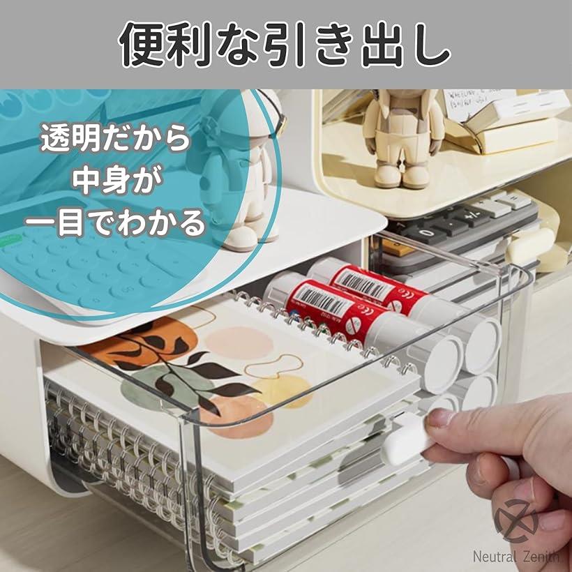 ペン立て 文房具 収納 斜め 仕切り デスク用 多機能 分類 事務用品 透明引き出し付き 大容量 horiku-10238754 ホリック サンプル画像3