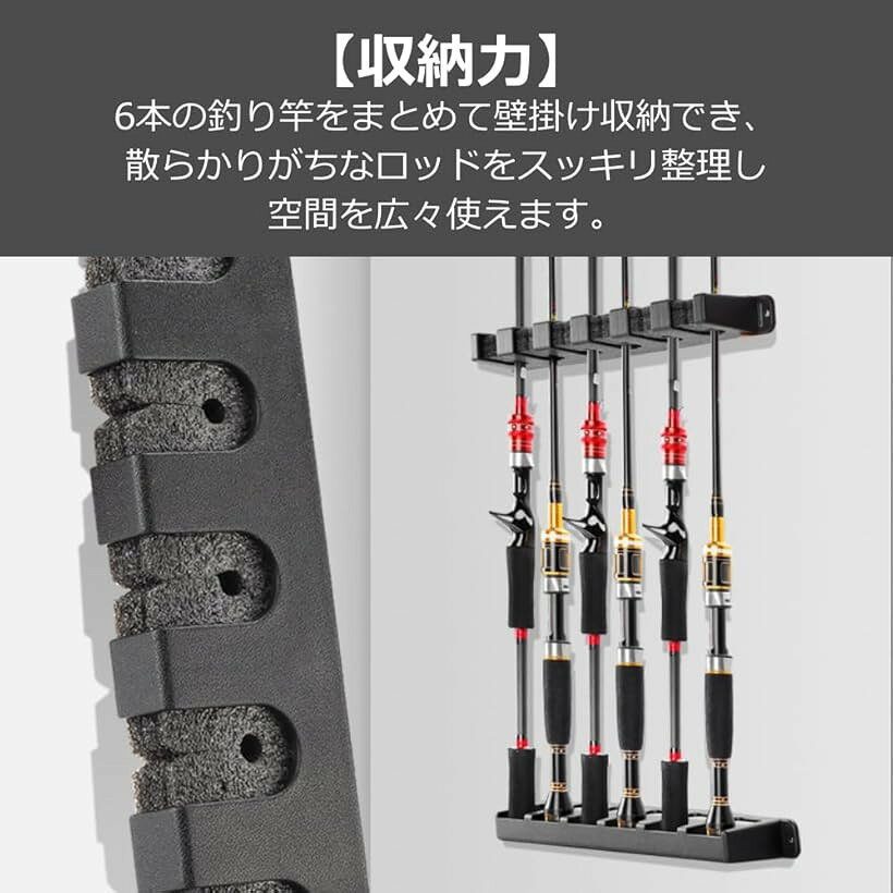 ホリックのロッドスタンド 釣竿立て 竿置き ホルダー 釣具収納 釣り用品 (ブラック, 横置き)｜アングル3