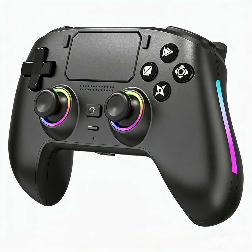 プレステ5 コントローラー pc ゲームパッド Bluetooth 5.3 無線/有線接続 6軸ジャイロセンサー搭載 1000mAhバッテリー マクロ機能 ホール効果スティック 9色RGBライト ミュートボタン 無遅延 重力感応 (ブラック)