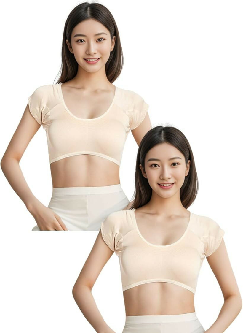 レディース 2枚組 脇汗 多汗症 汗染み予防 汗対策 胸パッド付 Tシャツ tシャツ ブラTシャツ ブラキャミ 下着 インナー (ベージュ2枚, L)