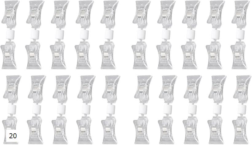 互換品透明POPクリップホルダー 両端クリップ 回転可能 360度表示 価格表示スタンド (20個, 9cm)