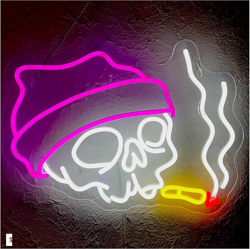 骸骨 ネオンサイン LED ネオン看板 壁掛け 吊り下げ両用 BAR装飾 インテリア ドクロ ネオンライト usb給電 無段階調光 屋内用 (紫)