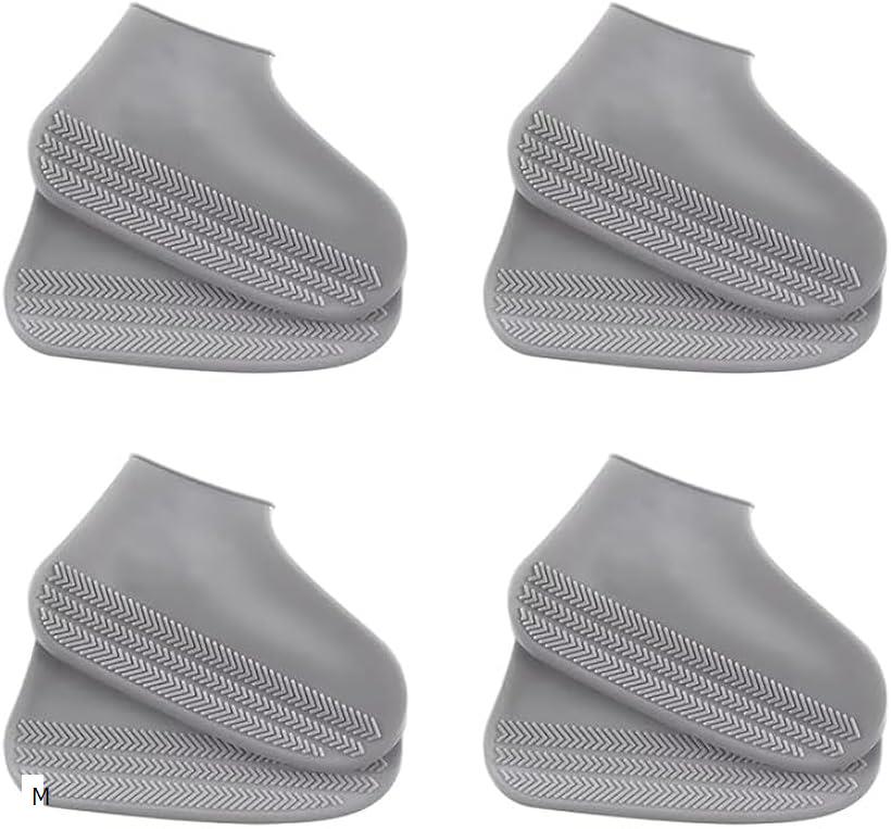シューズカバー 防水 滑り止め 靴 シリコン 着脱簡単 軽い 梅雨 通勤通学 4個セット(グレー, M)