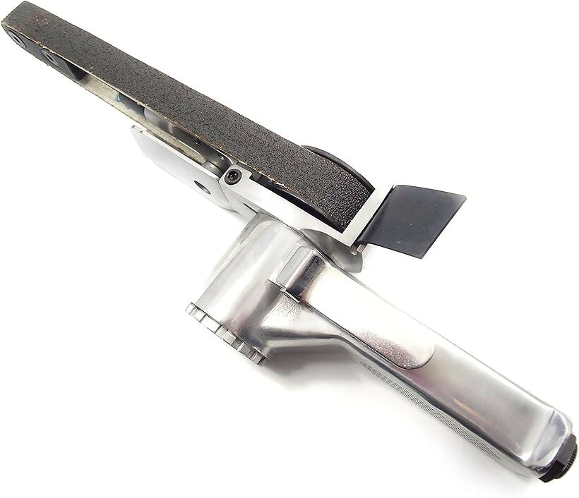 エアベルトサンダー 20mm 替えベルト付 角度調整 バリ取り スポット溶接剥がし 塗装剥がし パテ盛 ならし 板金塗装 工具 (シルバー, 20mmタイプ)