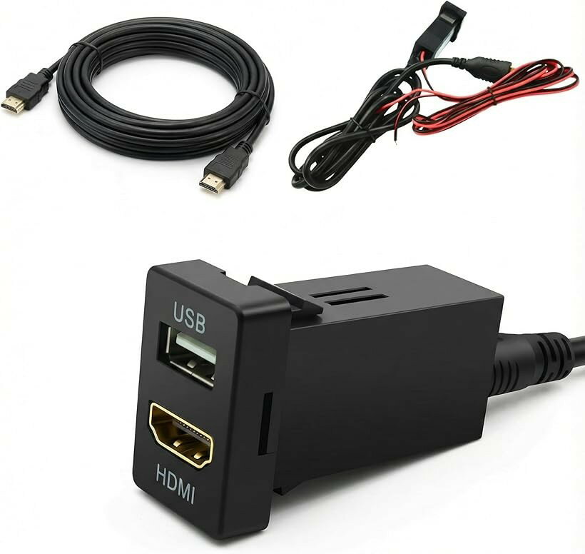 互換品 トヨタ Aタイプ 対応 HDMI USBソケット スイッチホール スマホ ミラーリング ナビ接続 ハイエース 200系 アルファード ヴェルファイア プリウス アクア (ブラック)