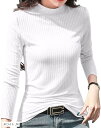 BT39 ソフト リブ ハイネック Tシャツ カットソー ストレッチ トップス 長袖 インナー レディース 薄手 リブニット セーター ロング 無地 タートルネック シンプル(ホワイト, M)