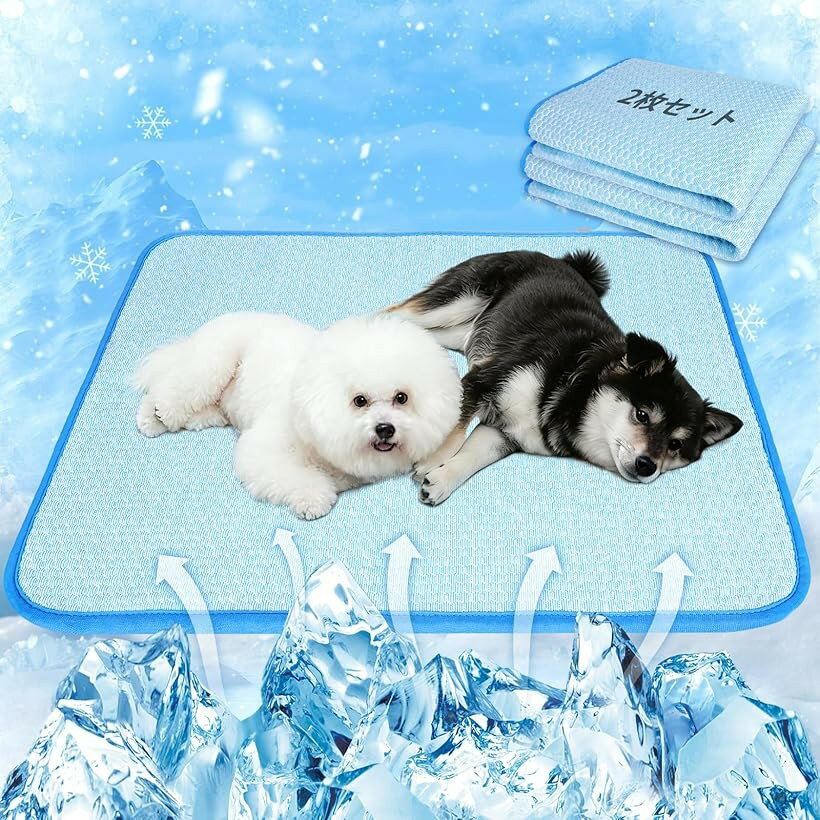 ペット ひんやりマット 犬 猫用洗えるペットシーツ おしっこマット ペット用 トイレ下敷きマット 夏用 ペット用シーツ 接触冷感 防水/消臭/速乾 洗濯機で丸洗い 繰り返し利用可能 毛玉ゼロ (ブルー, L(100x70cm)x2枚)