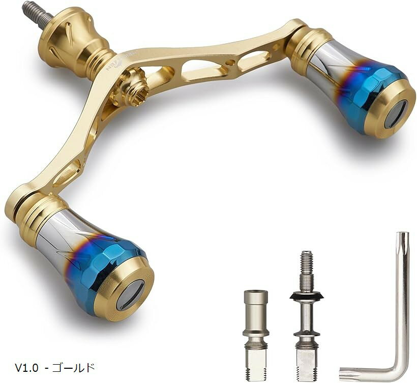 V1.0 95mm リール ハンドル 20mm ハンドルノブ 搭載 シマノ ダイワ 通用 スピニングリール用 Aurora Series - ゴールド (V1.0 - ゴールド, 95mm)