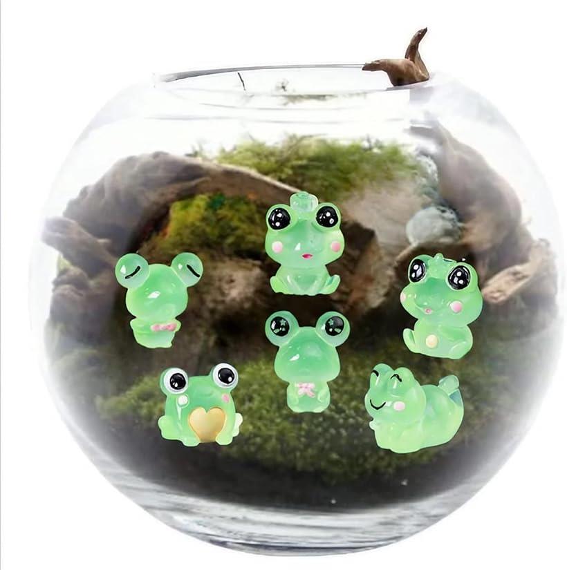 苔テラリウム フィギュア 動物 光るカエルのミニチュアフィギュア 6個セット (グリーン)