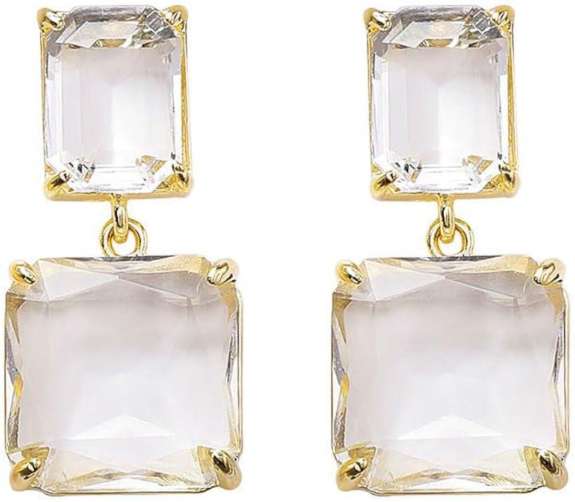 ピアス ゴールド レディース ビジュー スクエア 金属アレルギー対応 シンプル 人気 シルバー925 大きめ 大人 揺れる (ゴールド)(4)