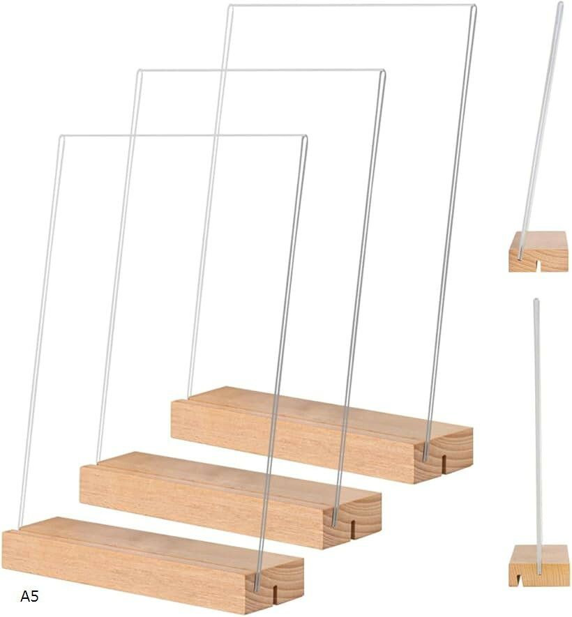 ポップスタンド 卓上 メニュースタンド ポスタースタンド アクリル 2WAY 角度調整 ウッド土台 QRコード おしゃれ ディスプレイ用品 (A5)(3)