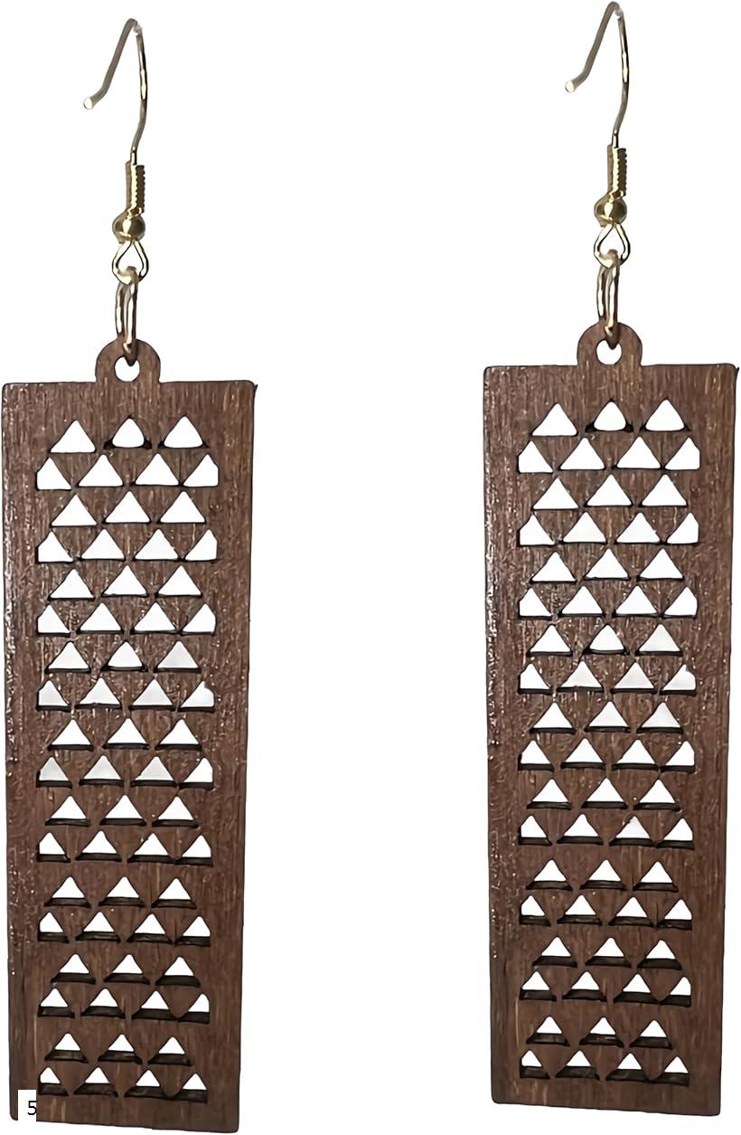 ピアス 和風 木製 ユニセック シンプル ペア ステンレス 個性 スナチュラルピアス ブラウン メンズ アクセサリー レディース (5)