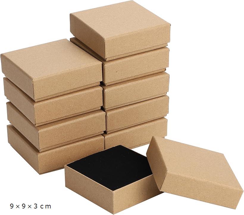 ギフトボックス アクセサリー用 指輪収納 クッション付き 正方形 小箱 クラフト紙 プレゼント ラッピング 10個セット(9x9x3cm)