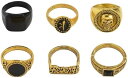 リング メンズ ゴールド 6点セット ストリート ファッション アクセサリー かっこいい ドクロ スクエア ファッションリング(ゴールド)