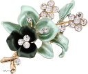 ミャオミャオ キュービックジルコニア ゴールド 花 フラワー リース リーフ リング ブローチ アクセサリー レディース プレゼント ボックス クロス セット(グリーン, 小さめ)