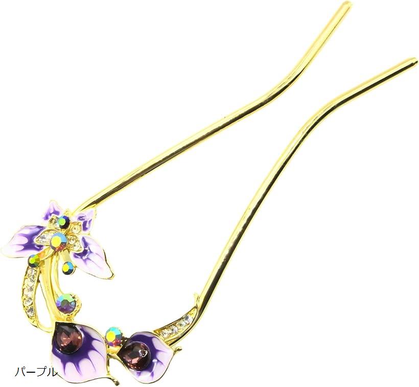 ミャオミャオ 簪 かんざし バチ型 髪飾り 和装 留袖 着物 金属 アンティーク ペア カップル ちょうちょ 蝶 フラワー 花 ゴールド ヘアアクセサリー(パー...