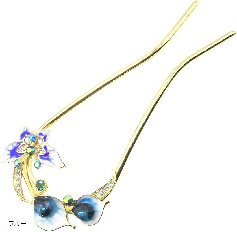 ミャオミャオ 簪 かんざし バチ型 髪飾り 和装 留袖 着物 金属 アンティーク ペア カップル ちょうちょ 蝶 フラワー 花 ゴールド ヘアアクセサリー (ブ...