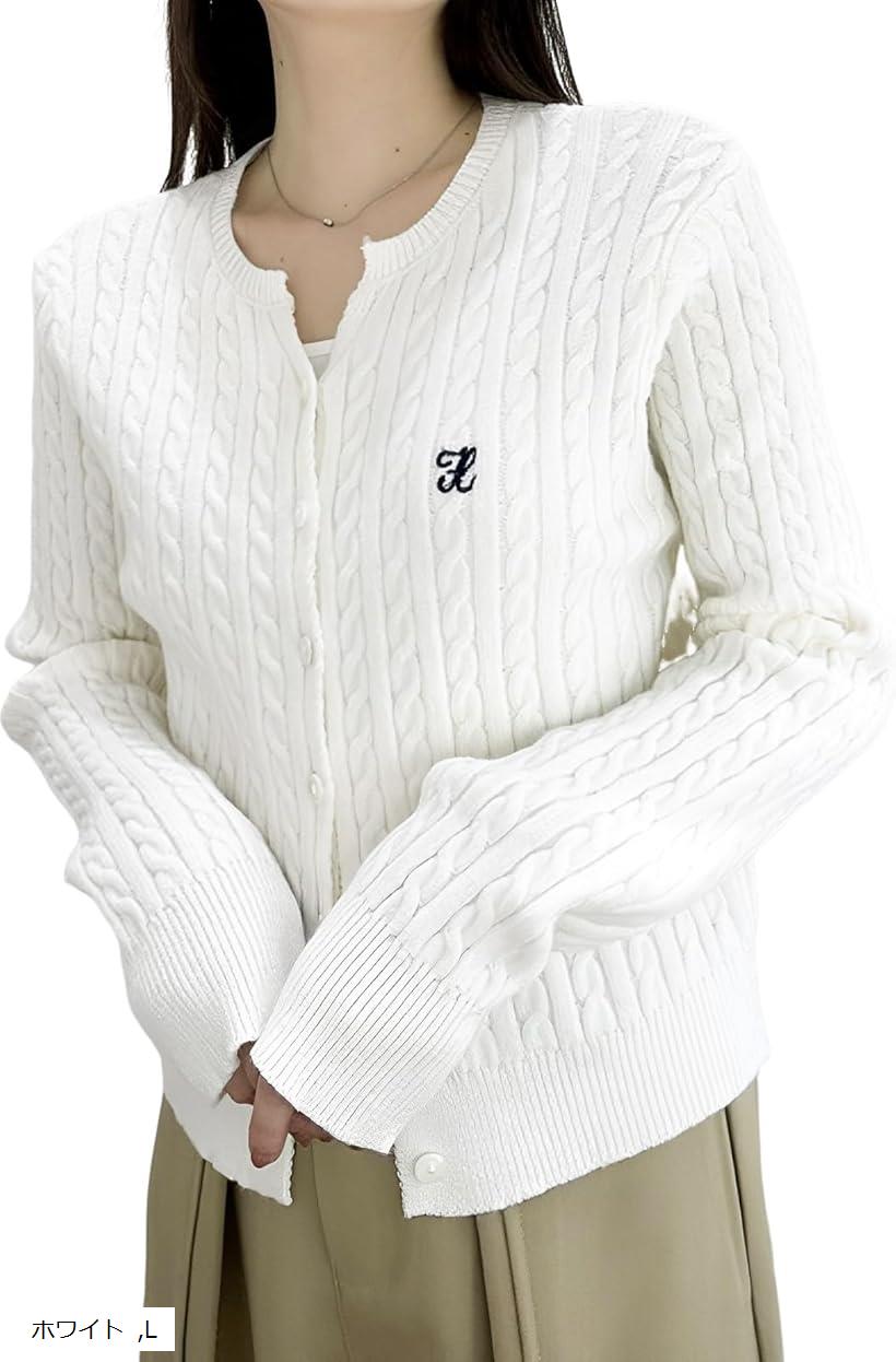 ニューネ キーネック ケーブル ニット カーディガン ベーシック シンプル ワンポイント 秋 冬 畦編み ..