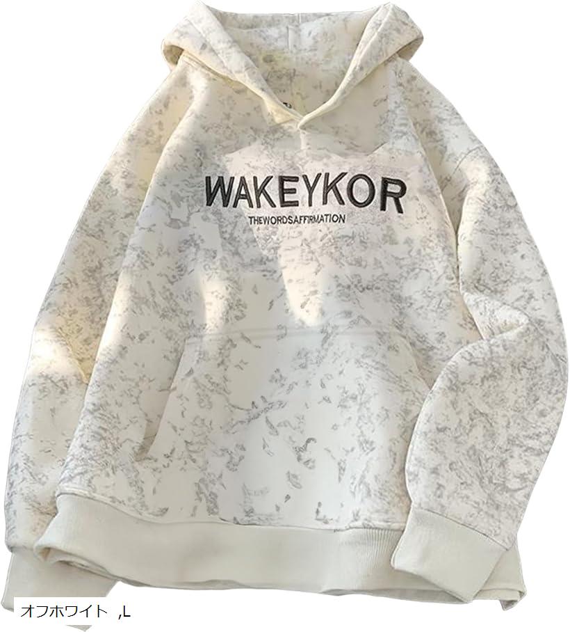 ロゴ スウェット パーカー タイダイ柄 長袖 ビッグシルエット ミリタリー ルームウェア メンズ(ホワイト, L)