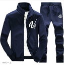 ジャージ 上下 メンズ セットアップ スウェット 春服 長袖 部屋着 スポーツウェア(ネイビー, L)