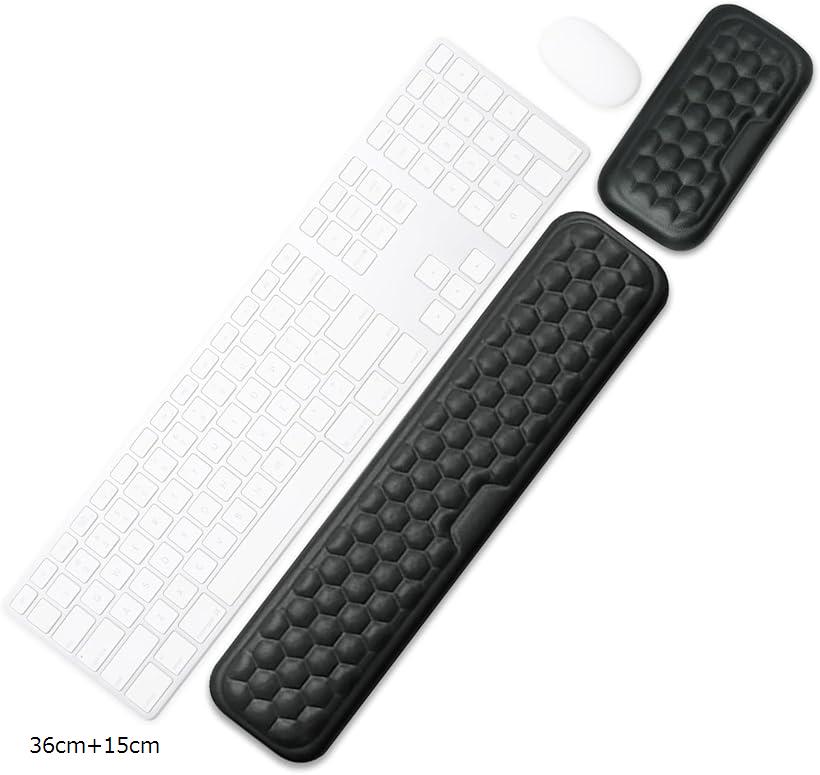 リストレスト キーボード 手首 パームレスト アームレスト 低反発 クッション 人間工学 マウスパッド 大型 ゲーミング 肘 疲労 デザイン コンピュータ タイピング オフィス 仕事 家庭 ゲーム (ブラック, 36cm+15cm)