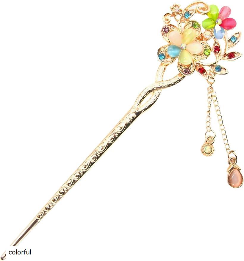 ミャオミャオ 簪 かんざし 一本 髪飾り 和装 留袖 アンティーク キュービックジルコニア ペア カップル フラワー 桜 花 モチーフ ピンクゴールド ヘアアク...